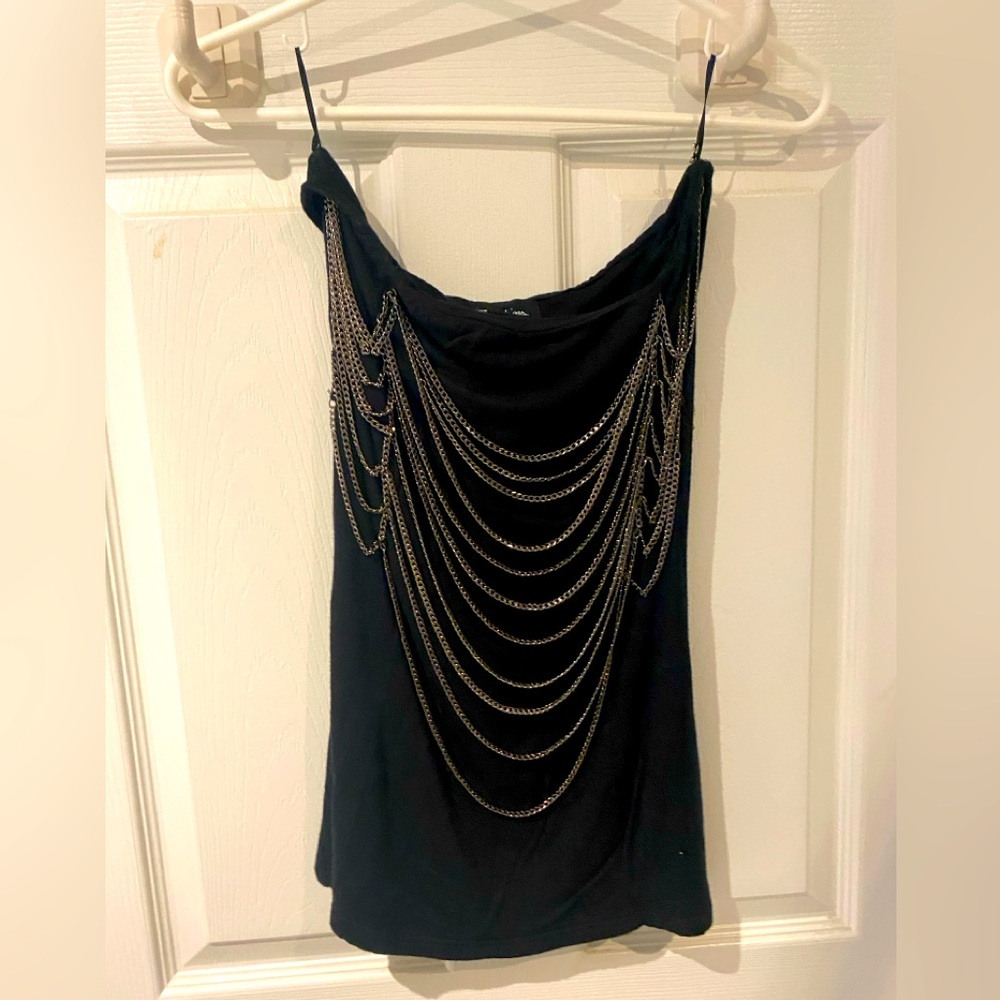 Cute black Tube Top with chain embellishments.